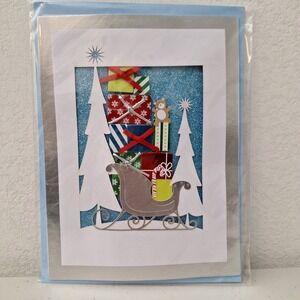 NEW BECK 3D Holiday Christmas Greeting Card - Sleigh Gifts Trees